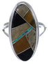 Southwestern Sterling Silver Multicolor Inlay Ring Size 5-1/4 UX34131