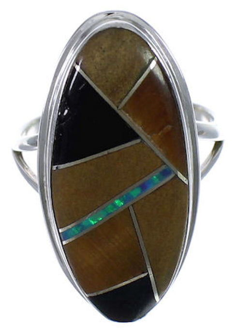 Authentic Sterling Silver Multicolor Inlay Ring Size 7-1/4 UX34159