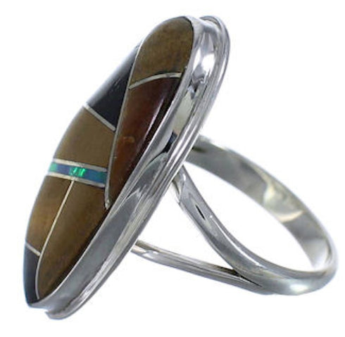 Sterling Silver Multicolor Inlay Jewelry Ring Size 4-1/2 UX34145