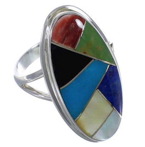 Authentic Sterling Silver Multicolor Inlay Ring Size 5-1/2 UX34169