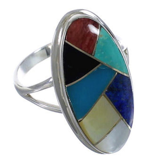 Authentic Sterling Silver Multicolor Inlay Ring Size 6-1/4 UX34180