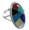 Southwestern Sterling Silver Multicolor Inlay Ring Size 8 UX34183