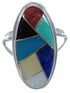 Southwestern Sterling Silver Multicolor Inlay Ring Size 8 UX34183
