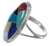 Southwestern Sterling Silver Multicolor Inlay Ring Size 8 UX34183