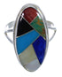 Southwest Sterling Silver Multicolor Inlay Ring Size 8-1/2 UX34192