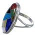 Southwest Sterling Silver Multicolor Inlay Ring Size 8-1/2 UX34192