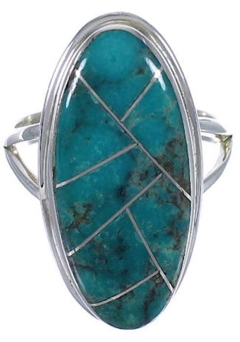 Southwest Sterling Silver Turquoise Inlay Ring Size 4-1/2 UX34207