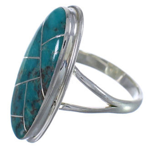 Authentic Sterling Silver Turquoise Inlay Ring Size 6-1/2 UX34211