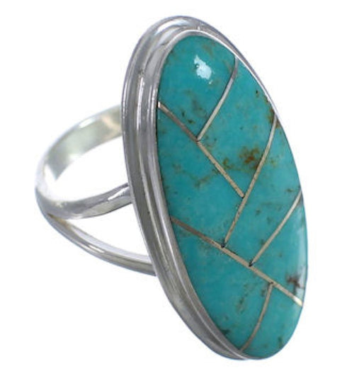 Turquoise Inlay And Sterling Silver Jewelry Ring Size 5-1/4 UX34215
