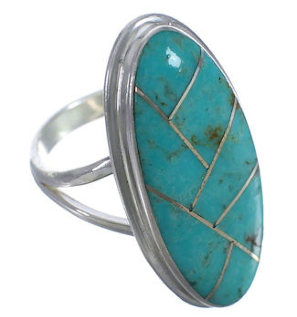 Turquoise Inlay And Sterling Silver Jewelry Ring Size 5-1/4 UX34215