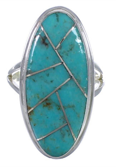 Turquoise Inlay And Sterling Silver Jewelry Ring Size 5-1/4 UX34215