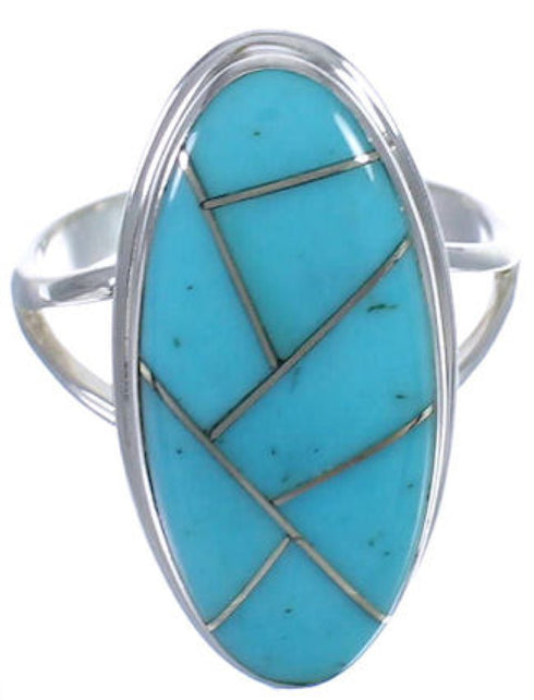 Sterling Silver Turquoise Inlay Ring Size 5-3/4 UX34254