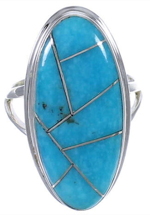 Southwest Sterling Silver Turquoise Inlay Ring Size 4-1/2 UX34265