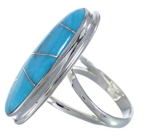 Southwest Sterling Silver Turquoise Inlay Ring Size 4-1/2 UX34265