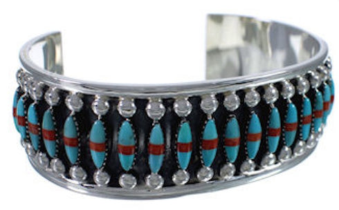 Turquoise Coral Sterling Silver Southwest Sturdy Cuff Bracelet EX28330