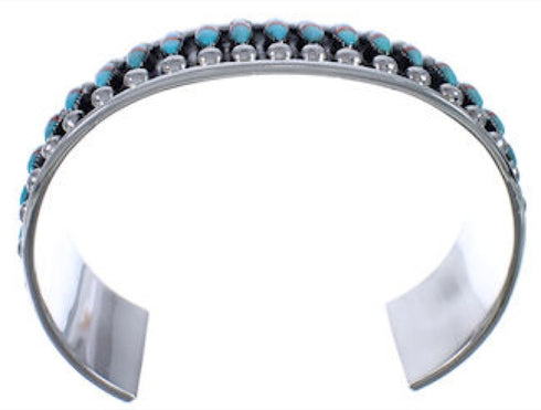 Turquoise Coral Sterling Silver Southwest Sturdy Cuff Bracelet EX28330