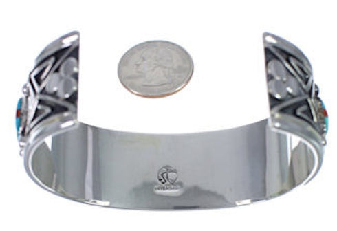 Turquoise Coral Sterling Silver Southwest Sturdy Cuff Bracelet EX28330