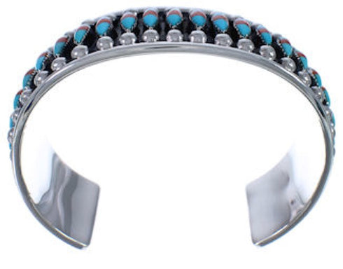 Southwest Turquoise Coral Well-Built Silver Cuff Bracelet EX28333