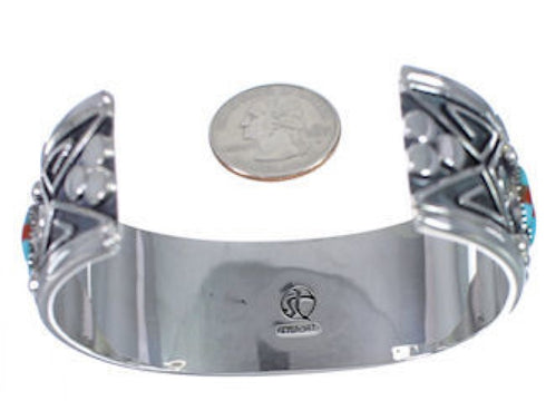 Southwest Turquoise Coral Well-Built Silver Cuff Bracelet EX28333