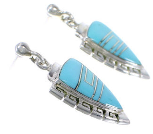 Genuine Sterling Silver And Turquoise Inlay Earrings EX31526