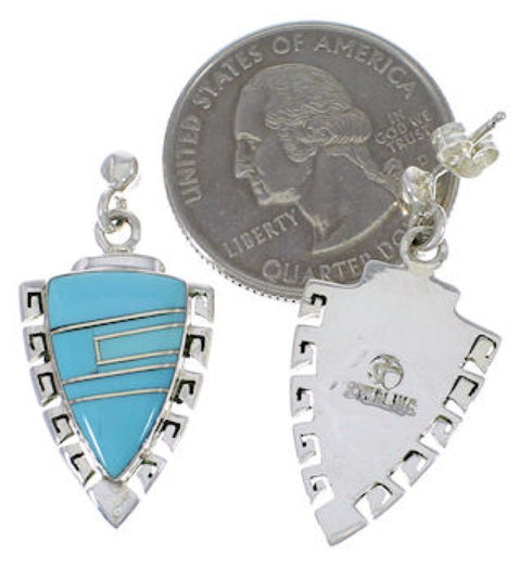 Genuine Sterling Silver And Turquoise Inlay Earrings EX31526