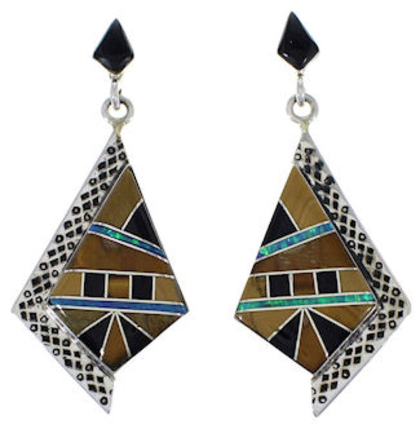 Tiger Eye And Multicolor Southwest Silver Earrings EX31540