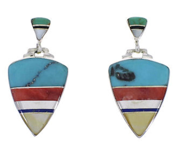 Multicolor Inlay Southwestern Silver Earrings EX31554