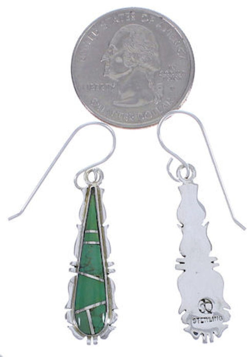 Southwest Silver Turquoise Inlay Hook Dangle Earrings FX31423
