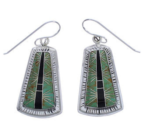 Southwest Turquoise Jet Inlay Silver Earrings FX31441