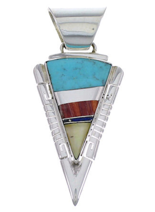 Multicolor Inlay Southwestern Silver Pendant EX28880