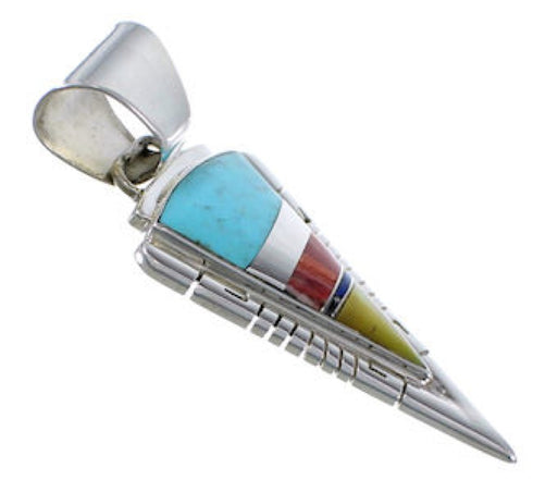 Multicolor Inlay Southwestern Silver Pendant EX28880