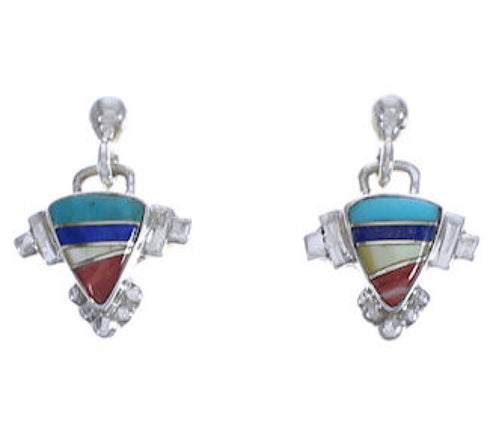 Multicolor Inlay Sterling Silver Southwest Earrings EX31585