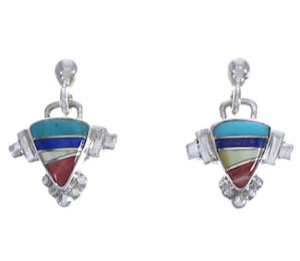 Multicolor Inlay Sterling Silver Southwest Earrings EX31585