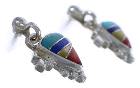 Multicolor Inlay Sterling Silver Southwest Earrings EX31585