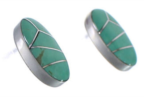 Turquoise Inlay Genuine Sterling Silver Post Earrings EX31602