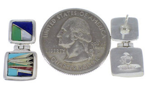 Silver Multicolor Inlay Post Dangle Earrings FX31007