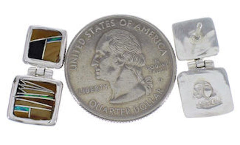 Multicolor Inlay Sterling Silver Post Dangle Earrings FX31008