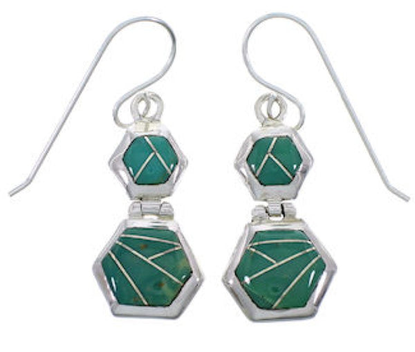 Southwest Turquoise Sterling Silver Hook Dangle Earrings FX31035