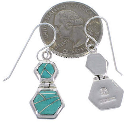 Southwest Turquoise Sterling Silver Hook Dangle Earrings FX31036