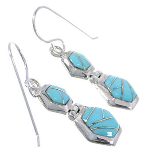 Turquoise Inlay Sterling Silver Hook Dangle Earrings FX31038