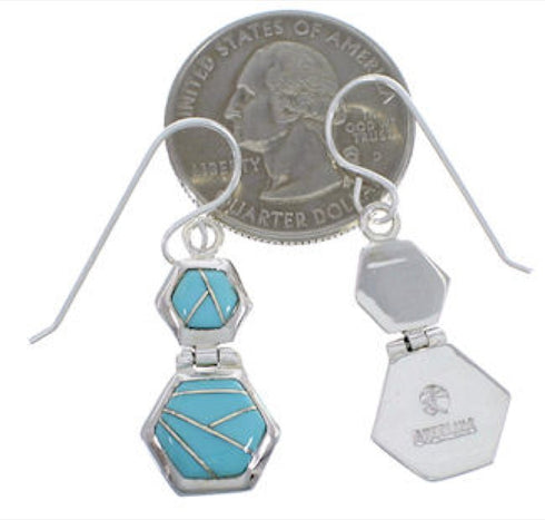 Turquoise Inlay Sterling Silver Hook Dangle Earrings FX31038