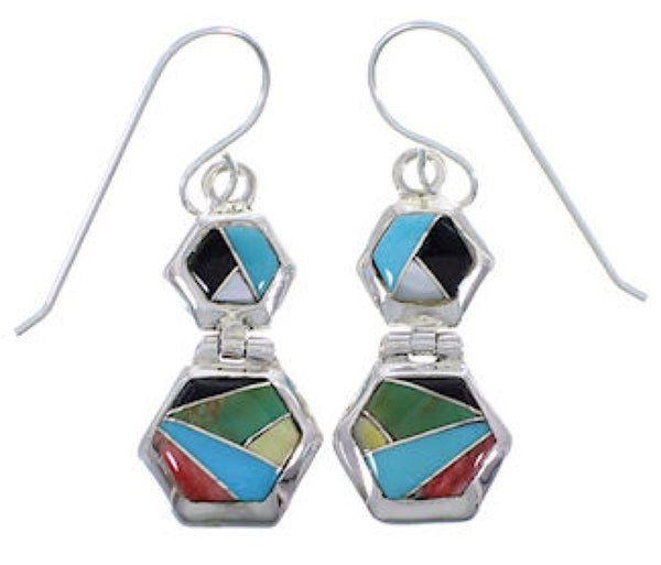 Multicolor Southwest Sterling Silver Hook Dangle Earrings FX31041