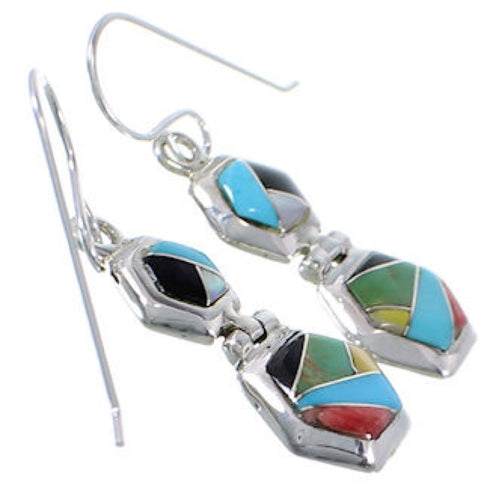 Multicolor Southwest Sterling Silver Hook Dangle Earrings FX31041