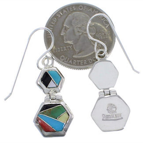 Multicolor Southwest Sterling Silver Hook Dangle Earrings FX31041