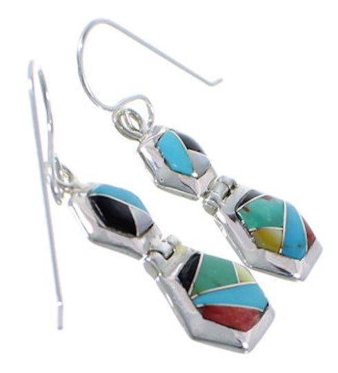 Multicolor Inlay Silver Hook Dangle Earrings FX31042