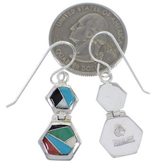 Multicolor Inlay Silver Hook Dangle Earrings FX31042