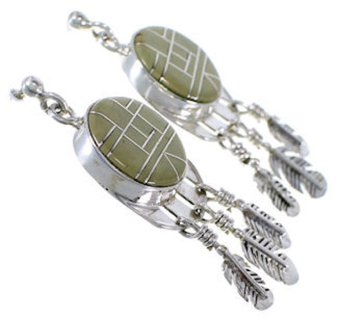 Silver Southwest Turquoise Feather Post Dangle Earrings PX28885