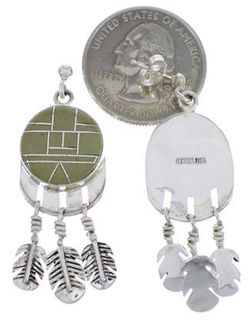 Silver Southwest Turquoise Feather Post Dangle Earrings PX28885