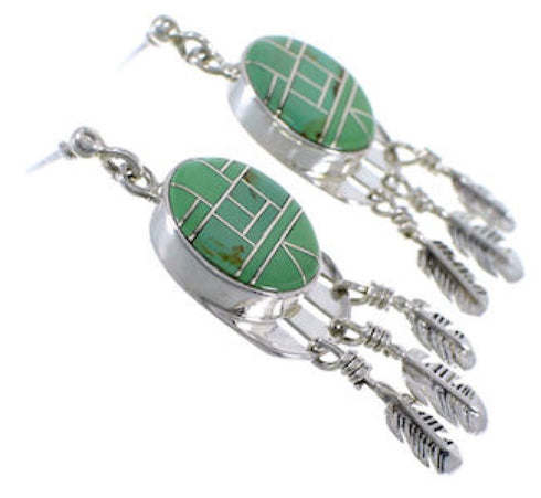 Southwestern Turquoise Feather Silver Post Dangle Earrings PX28901