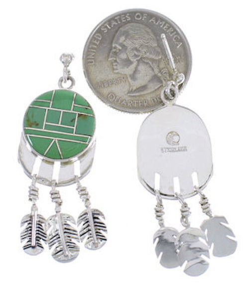 Southwestern Turquoise Feather Silver Post Dangle Earrings PX28901
